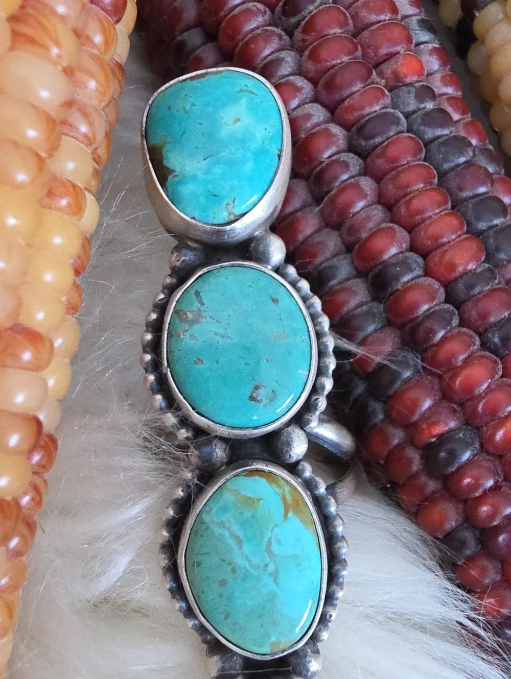 Fantastic NWT Native American Navajo Tyrone Turquoise 4 Stone Crawler Ring 🩵🎁